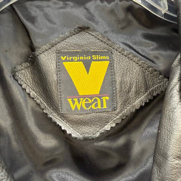Virginia Slims Wear Leather Moto Jacket Women's M Black Heavy Duty Zippers VTG - Picture 8 of 15
